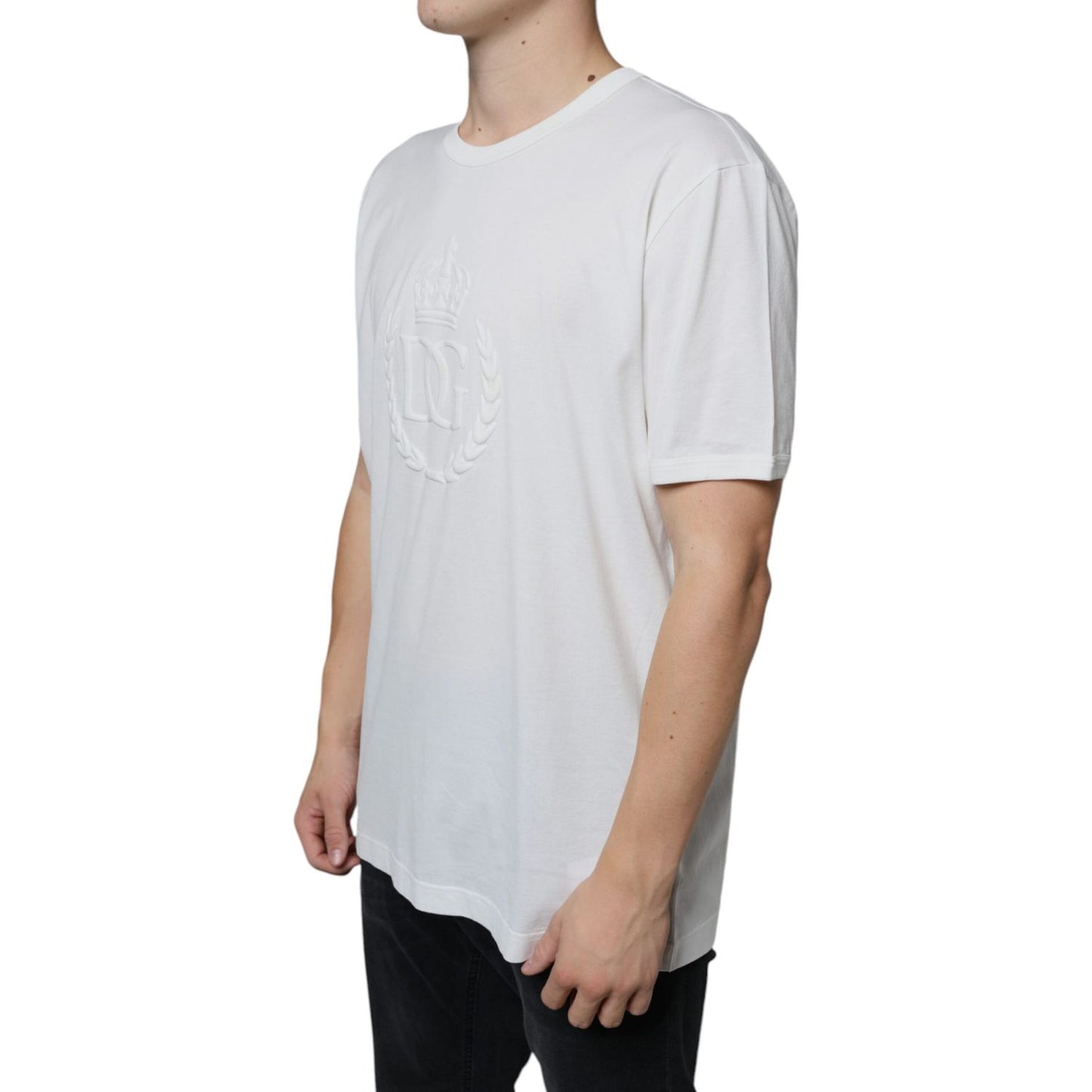 Dolce & Gabbana White Logo Embossed Cotton Crewneck T-shirt Dolce & Gabbana