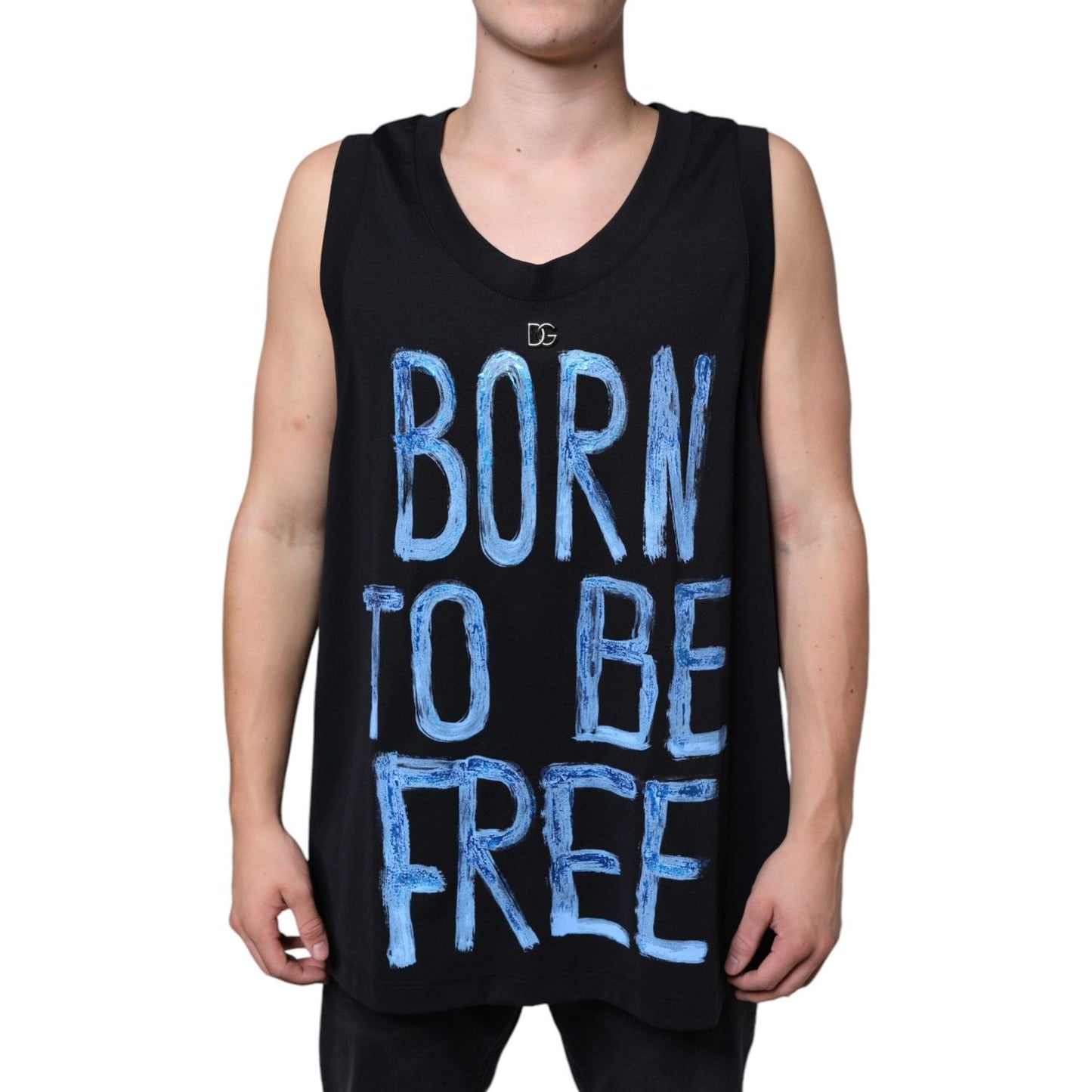 Dolce & Gabbana Black Cotton Born To Be Free Sleeveless T-shirt Dolce & Gabbana