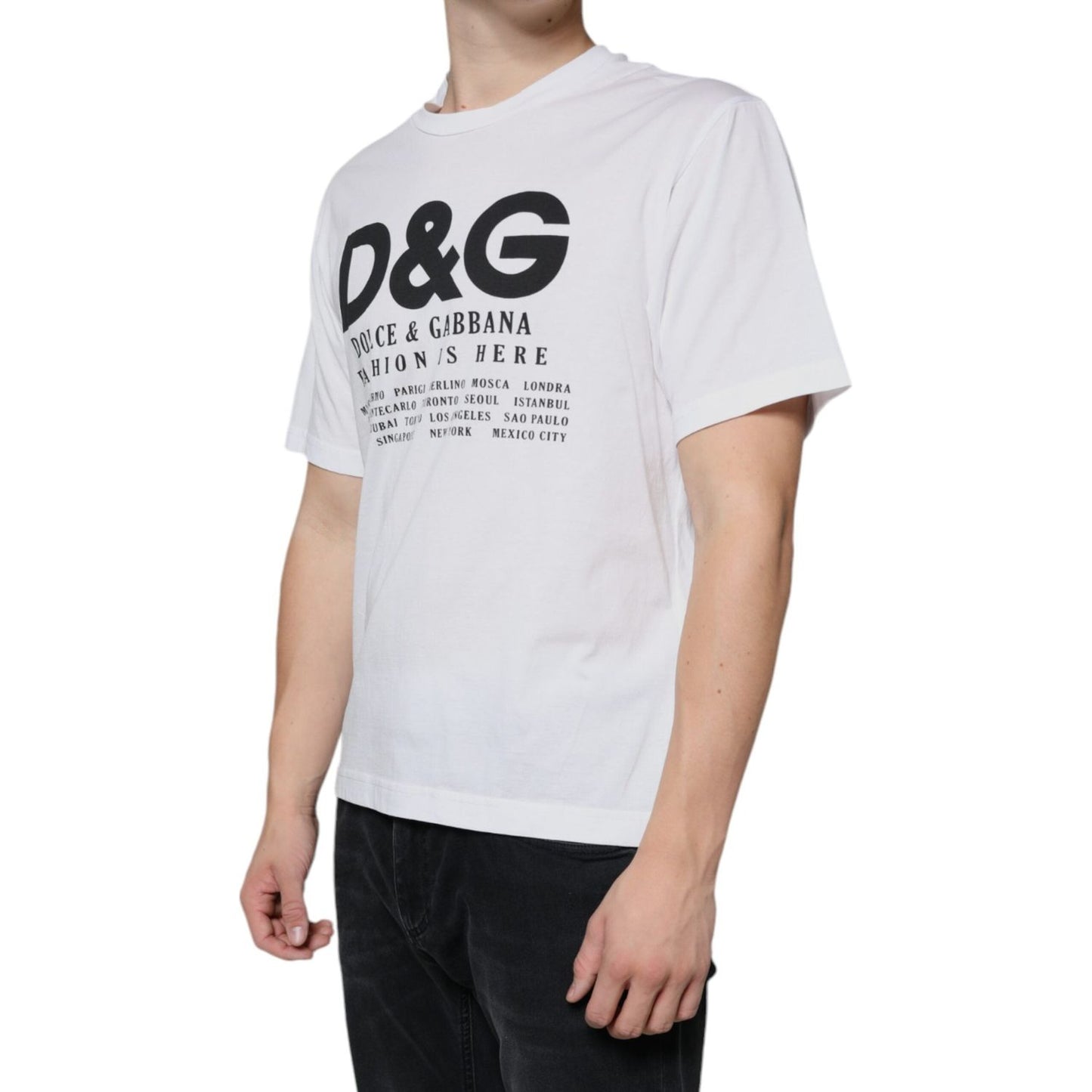 Dolce & Gabbana White Cotton DG Logo Print Casual T-shirt Dolce & Gabbana