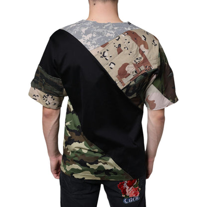 Dolce & Gabbana Multicolor Camouflage Patchwork DG Royal T-shirt