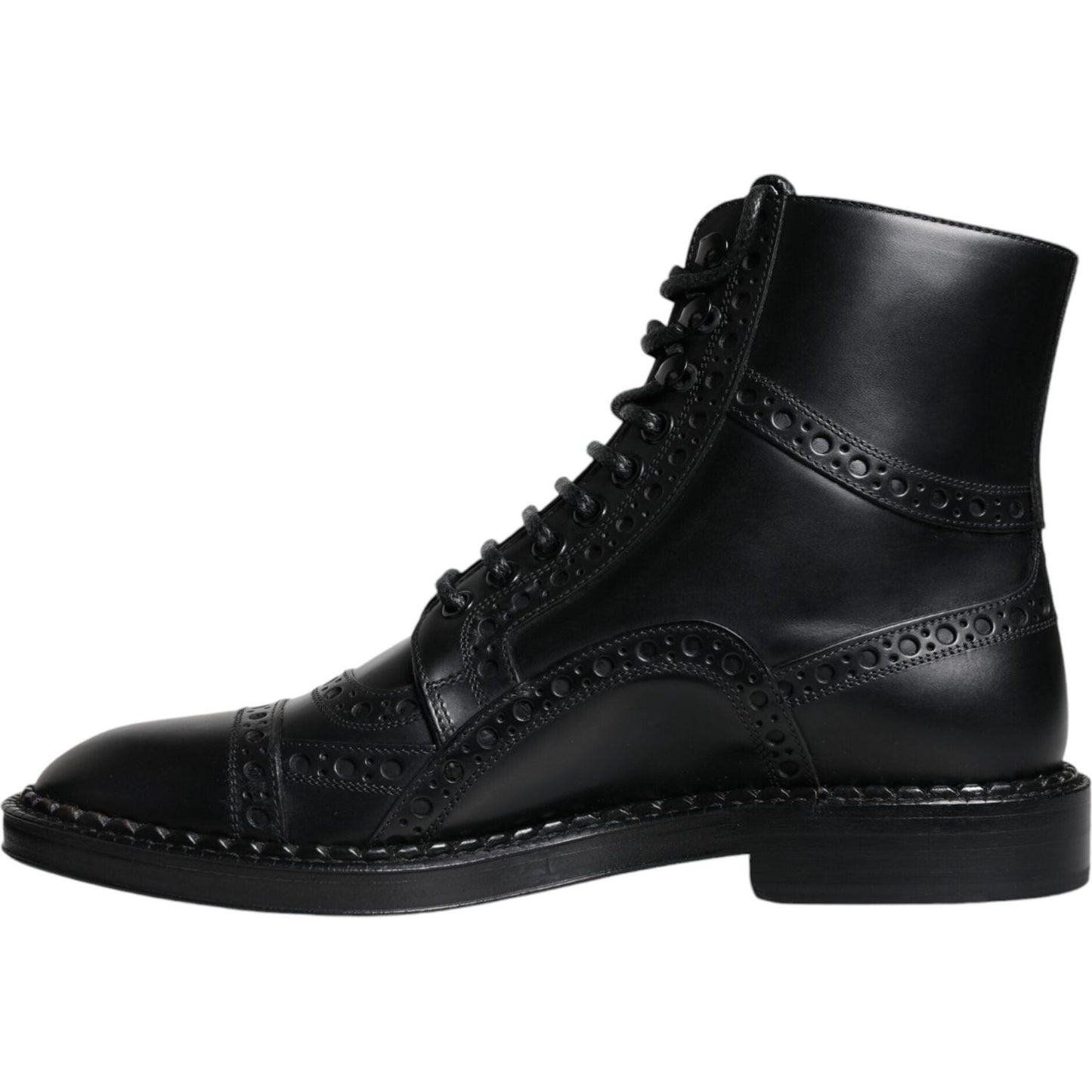 Dolce & Gabbana Black Leather Lace Up Mid Calf Boots Shoes Dolce & Gabbana