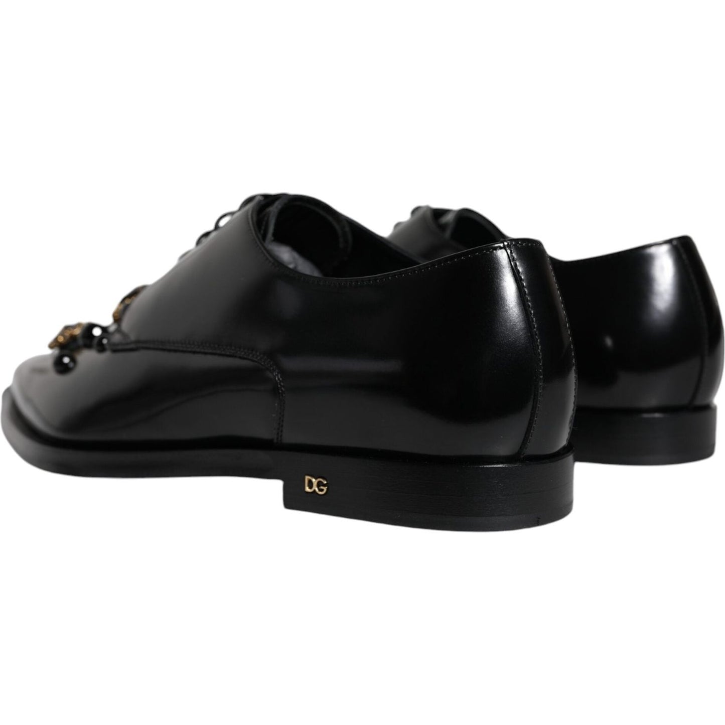 Dolce & Gabbana Black Leather Crystal Lace Up Formal Shoes Dolce & Gabbana