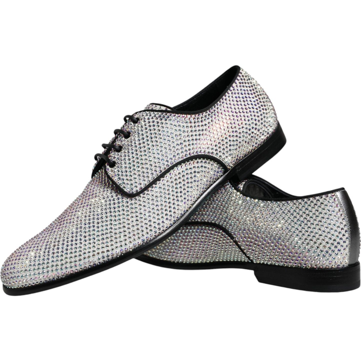 Dolce & Gabbana Silver Leather Rhinestones Derby Dress Shoes Dolce & Gabbana