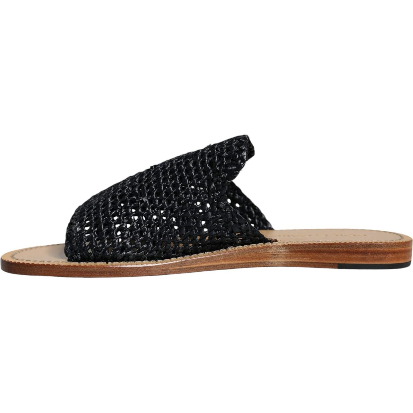 Dolce & Gabbana Black Monochrome Braided Raffia Slides Shoes Dolce & Gabbana