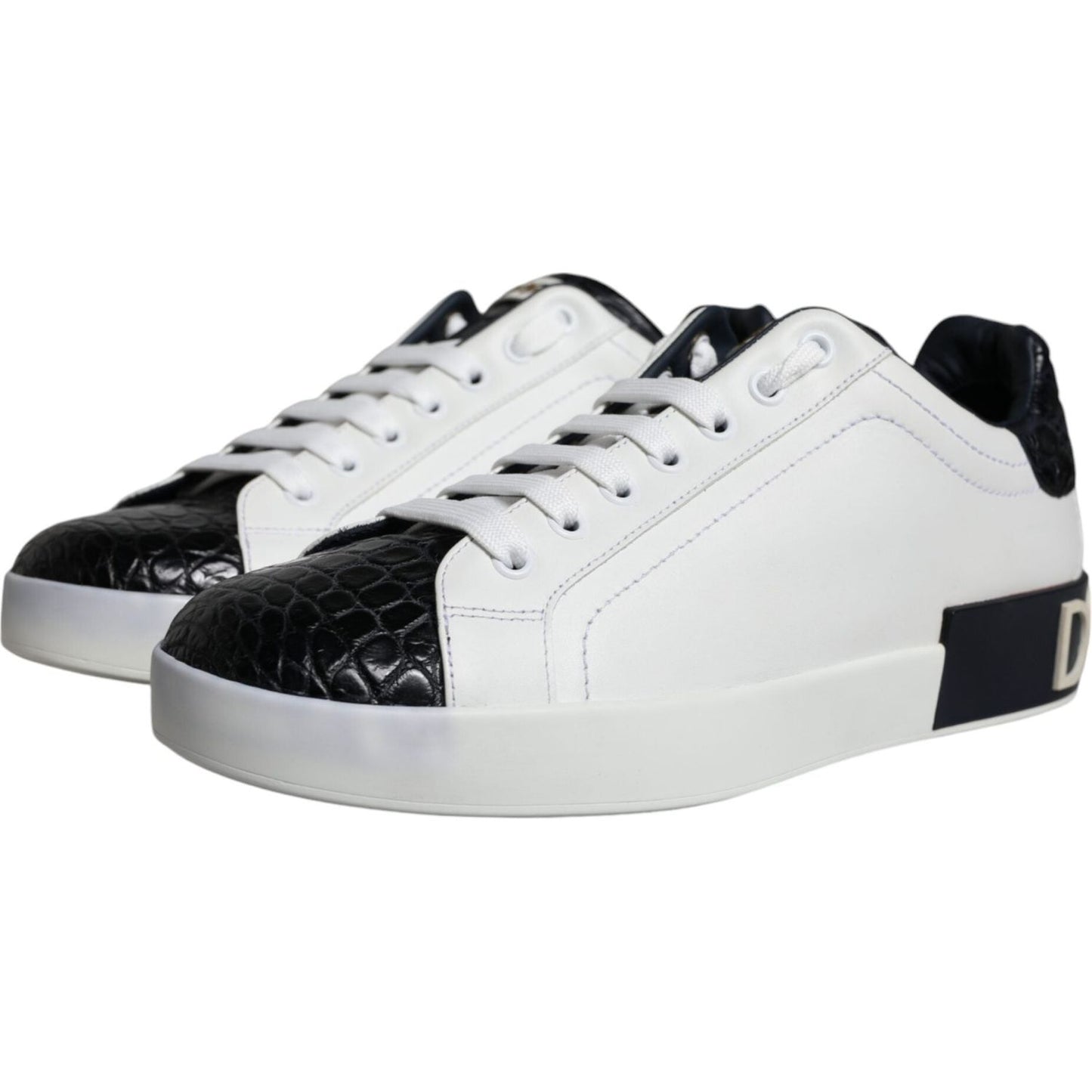 Dolce & Gabbana Black Leather Logo Portofino Sneaker Shoes Dolce & Gabbana