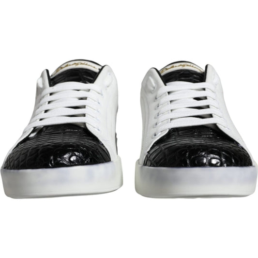 Dolce & Gabbana Black Leather Logo Portofino Sneaker Shoes Dolce & Gabbana