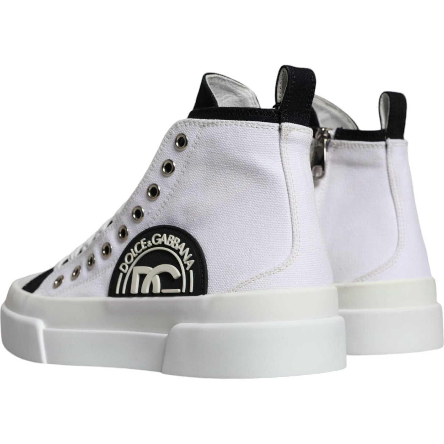 Dolce & Gabbana White Black Cotton Logo High Top Sneaker Shoes Dolce & Gabbana