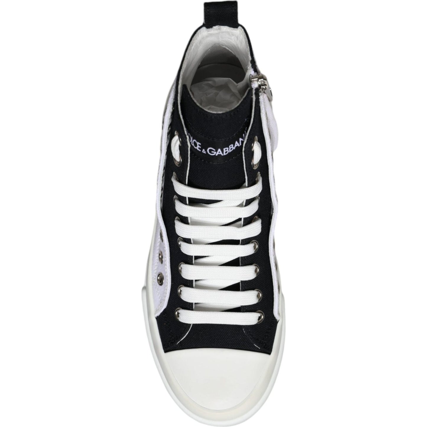 Dolce & Gabbana White Black Cotton Logo High Top Sneaker Shoes Dolce & Gabbana