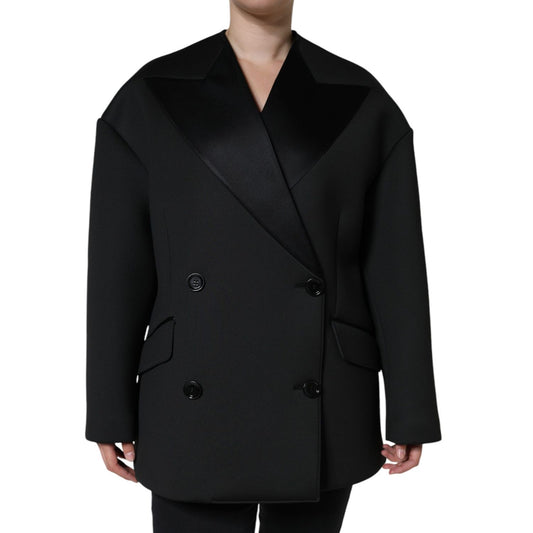 Dolce & Gabbana Black Polyester Double Breasted Coat Jacket 1728,67345645728,Black,Clothing,Coats - Jackets & Coats - Clothing,Dolce & Gabbana,IT44 | L,Jackets & Coats - Clothing,Jackets & Coats - Women - Clothing,Material: 72% Polyester 16% Silk 12% Elas