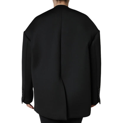Dolce & Gabbana Black Polyester Double Breasted Coat Jacket 1728,67345645728,Black,Clothing,Coats - Jackets & Coats - Clothing,Dolce & Gabbana,IT44 | L,Jackets & Coats - Clothing,Jackets & Coats - Women - Clothing,Material: 72% Polyester 16% Silk 12% Elas