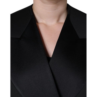 Dolce & Gabbana Black Polyester Double Breasted Coat Jacket 1728,67345645728,Black,Clothing,Coats - Jackets & Coats - Clothing,Dolce & Gabbana,IT44 | L,Jackets & Coats - Clothing,Jackets & Coats - Women - Clothing,Material: 72% Polyester 16% Silk 12% Elas