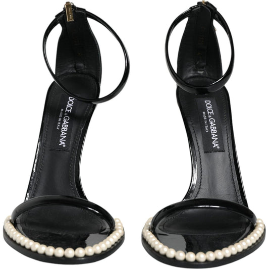 Dolce & Gabbana Black Keira Leather Faux Pearl Sandals Heels Shoes Dolce & Gabbana