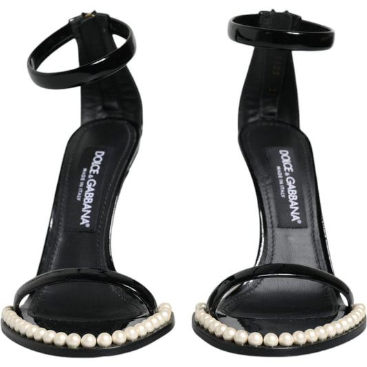 Dolce & Gabbana Black Keira Leather Faux Pearl Sandals Heels Shoes Dolce & Gabbana