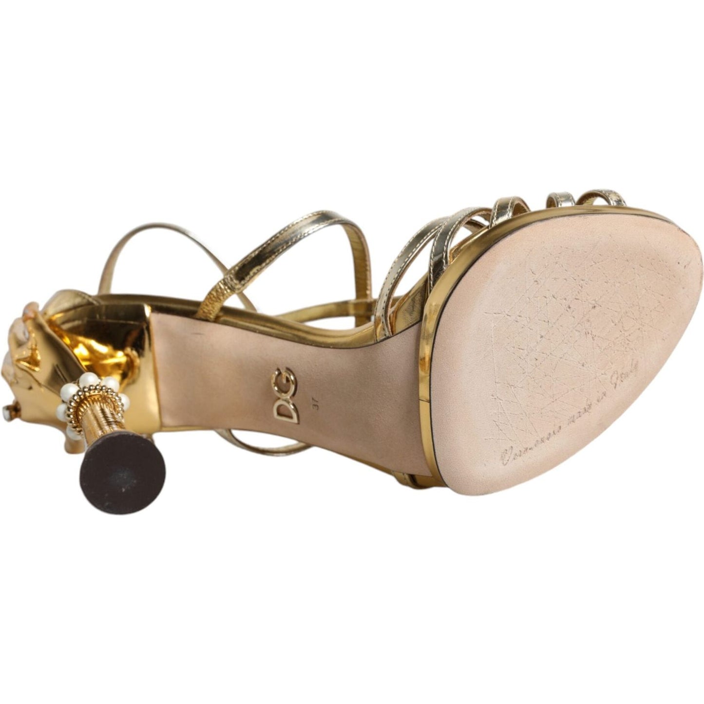 Dolce & Gabbana Gold Leather Baroque Heels Sandals Shoes Dolce & Gabbana