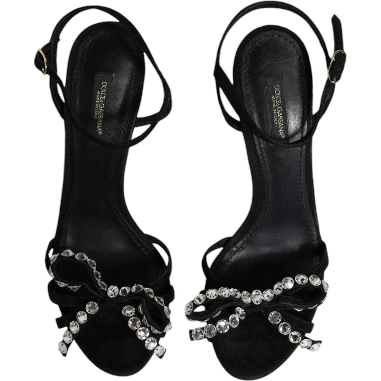 Dolce & Gabbana Black Leather Crystal Bow Heels Sandals Shoes Dolce & Gabbana