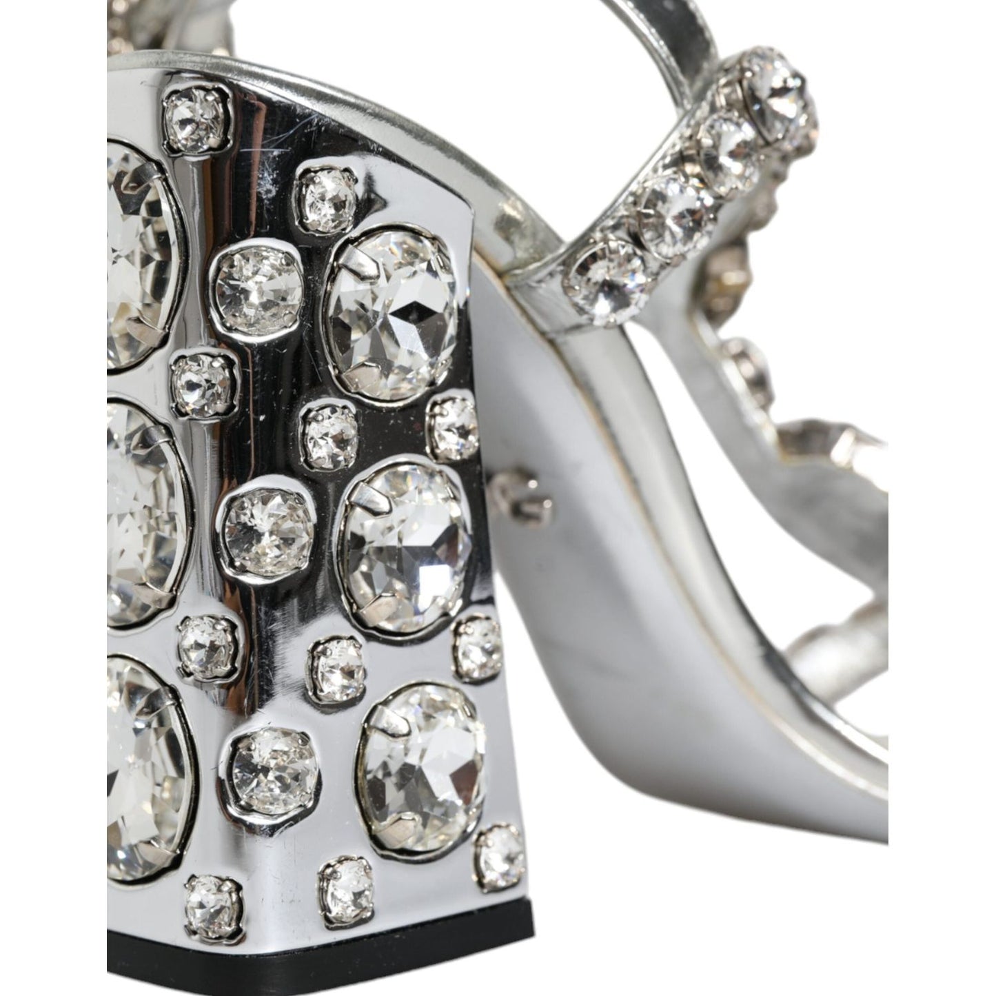 Dolce & Gabbana Silver Leather T-strap Crystal Sandals Shoes Dolce & Gabbana