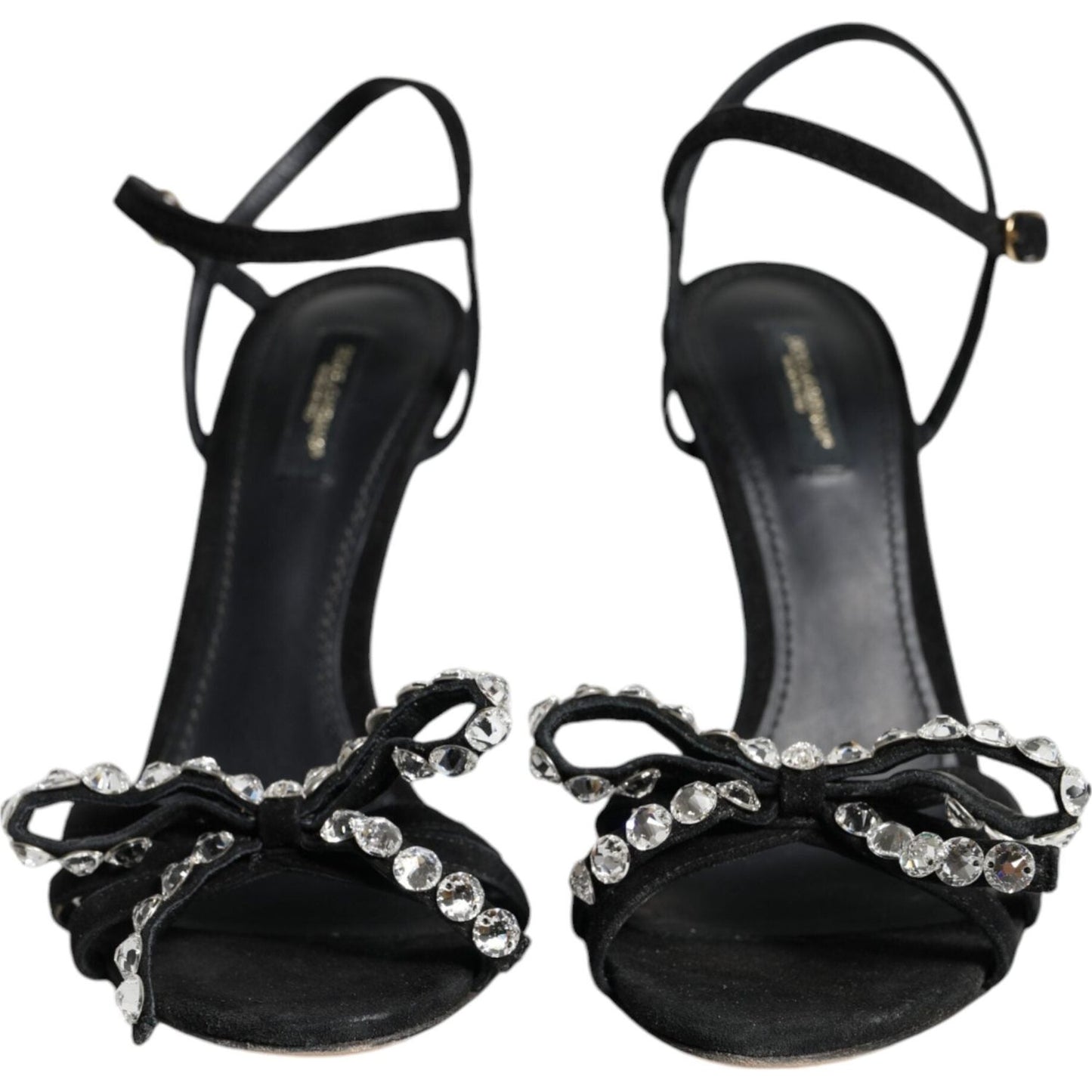 Dolce & Gabbana Black Leather Crystal Bow Heels Sandals Shoes Dolce & Gabbana