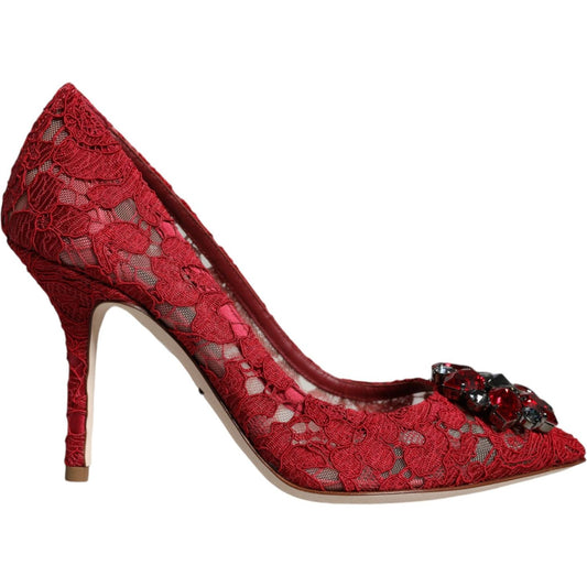 Dolce & Gabbana Red Taormina Lace Crystal Heels Pumps Shoes Dolce & Gabbana