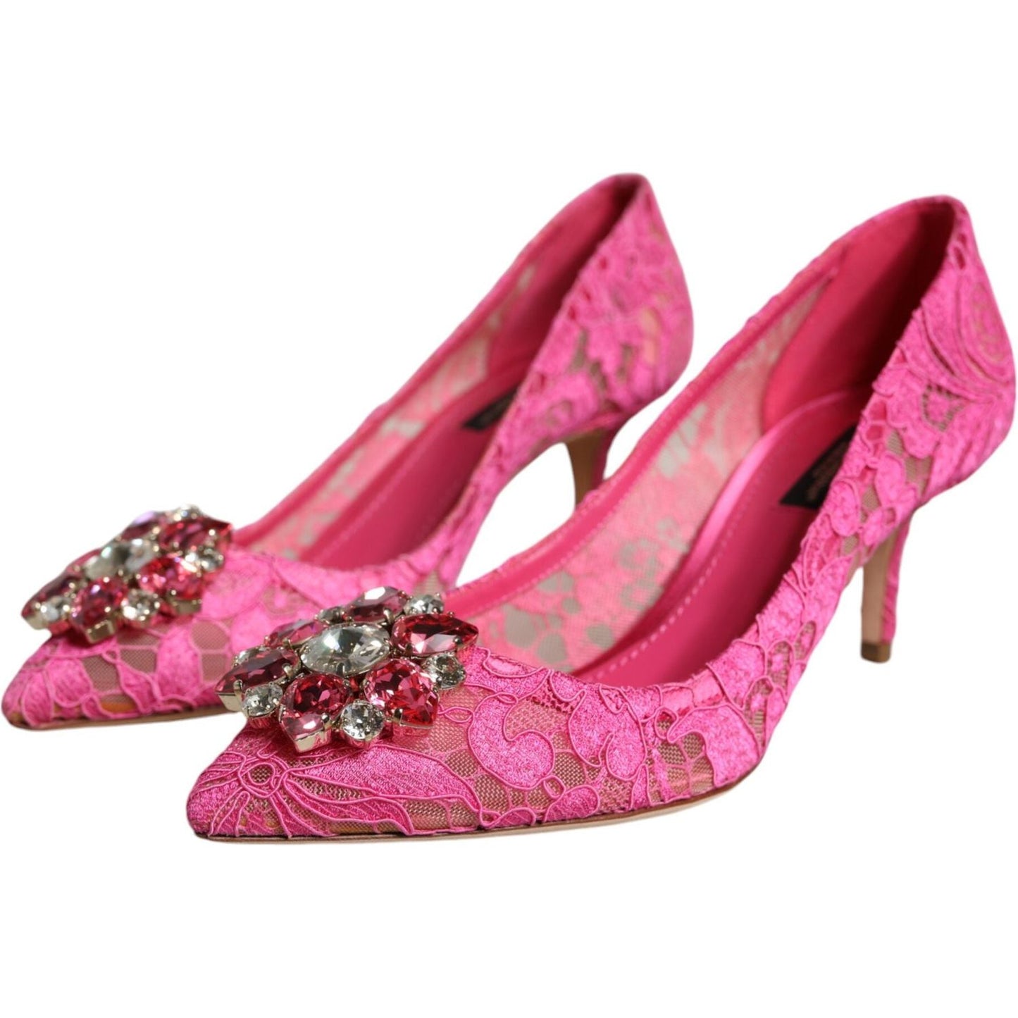 Dolce & Gabbana Pink Taormina Lace Crystal Heels Pumps Shoes Dolce & Gabbana