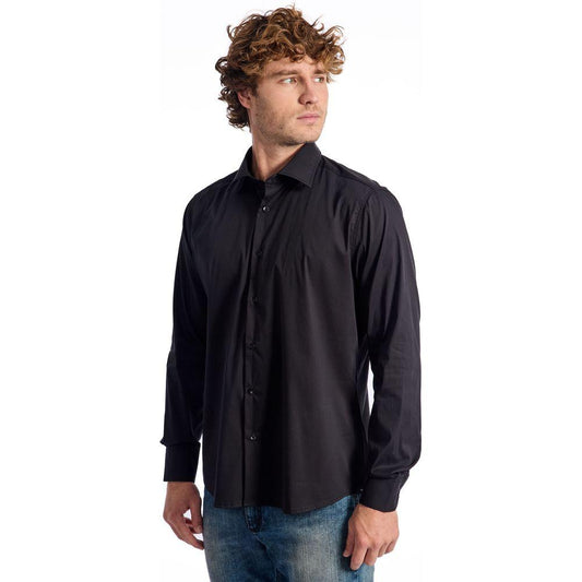 Baldinini Trend Black Cotton Men Shirt Baldinini Trend