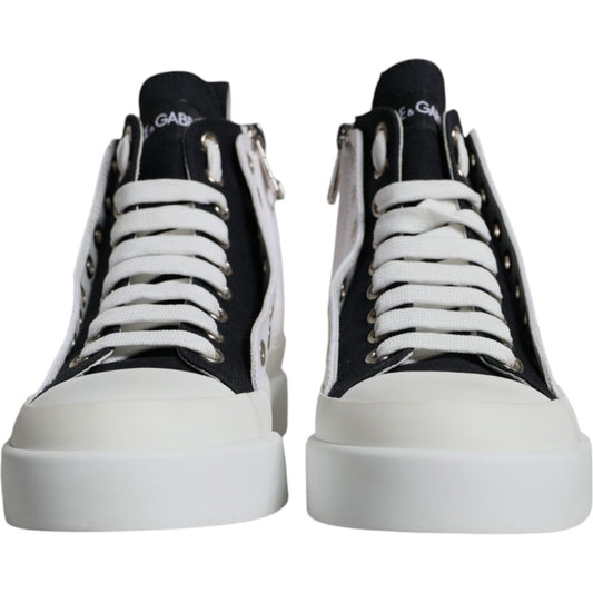 Dolce & Gabbana White Black Canvas Logo Mid Top Sneakers Shoes Dolce & Gabbana