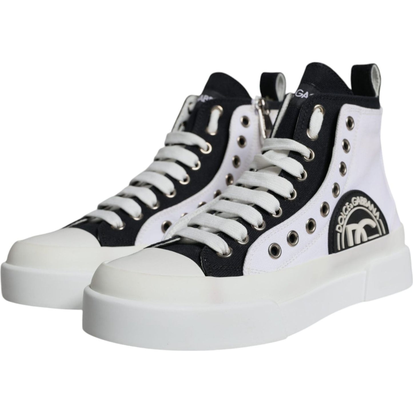 Dolce & Gabbana White Black Canvas Logo Mid Top Sneakers Shoes Dolce & Gabbana