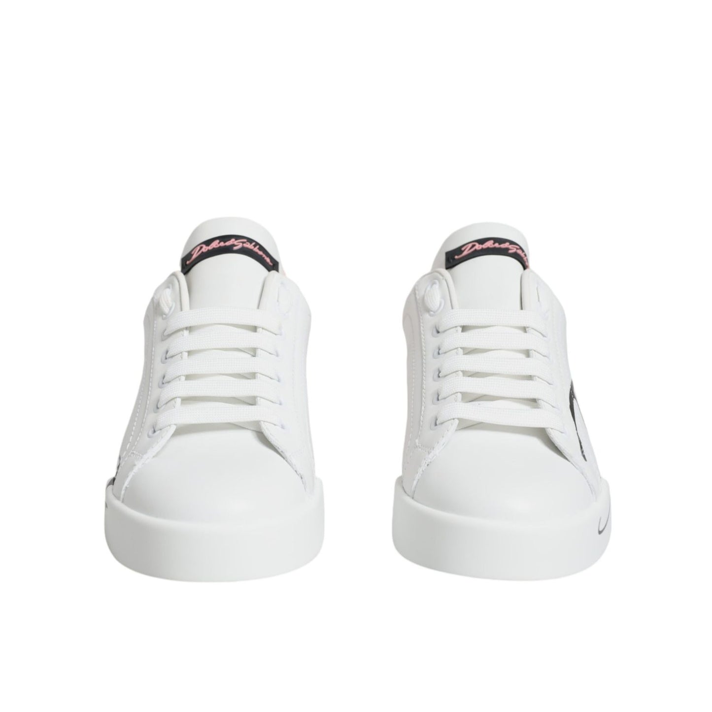 Dolce & Gabbana White Pink Portofino Low Top Sneakers Shoes