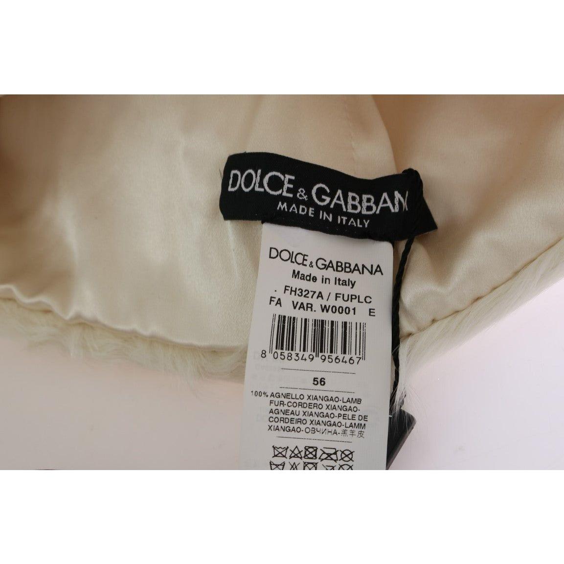 Dolce & Gabbana Elegant White Fur Beanie Luxury Winter Hat Beanie Hat Dolce & Gabbana