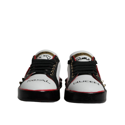 Dolce & Gabbana White Red Crystals Leather Portofino Sneakers Shoes