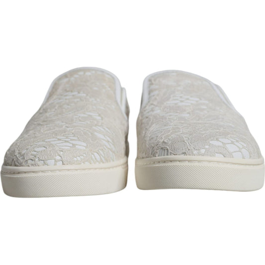 Dolce & Gabbana White Leather Lace Slip On Loafers Shoes Dolce & Gabbana