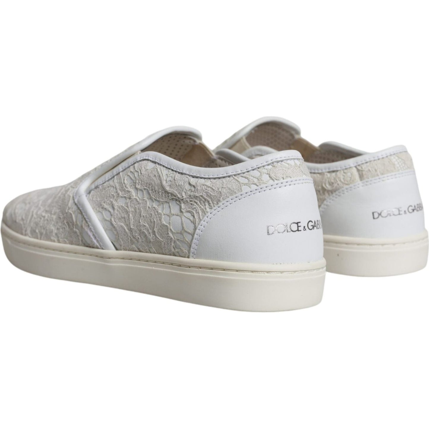 Dolce & Gabbana White Leather Lace Slip On Loafers Shoes Dolce & Gabbana