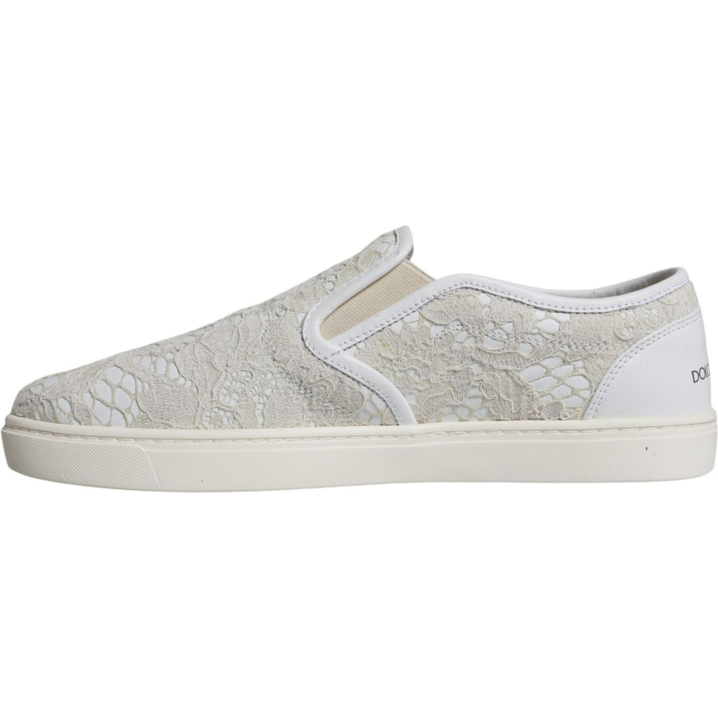 Dolce & Gabbana White Leather Lace Slip On Loafers Shoes Dolce & Gabbana