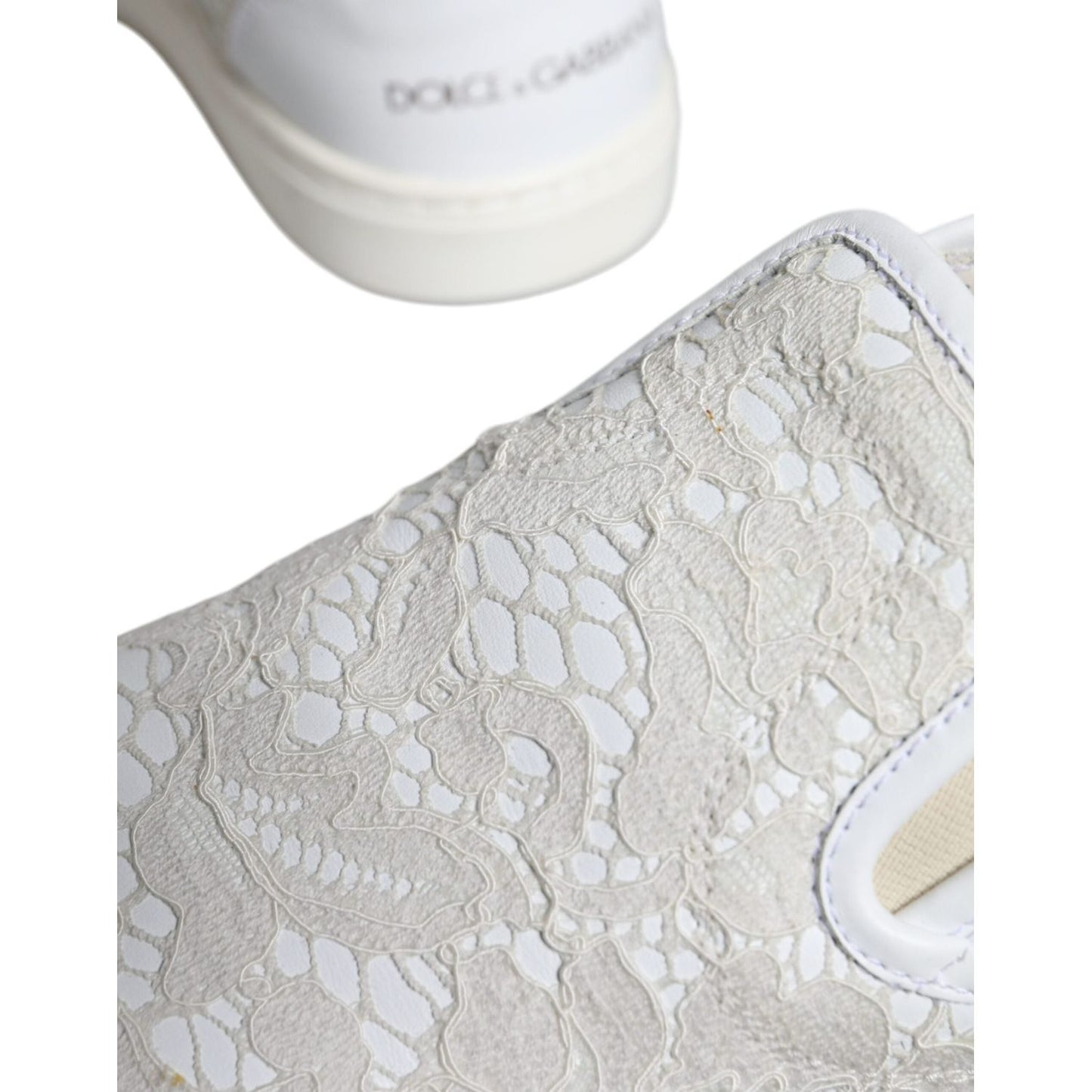 Dolce & Gabbana White Leather Lace Slip On Loafers Shoes Dolce & Gabbana