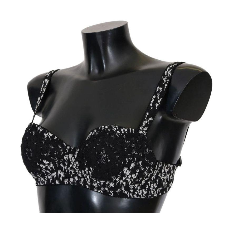 Dolce & Gabbana Elegant Black Floral Lace Silk Bra Dolce & Gabbana