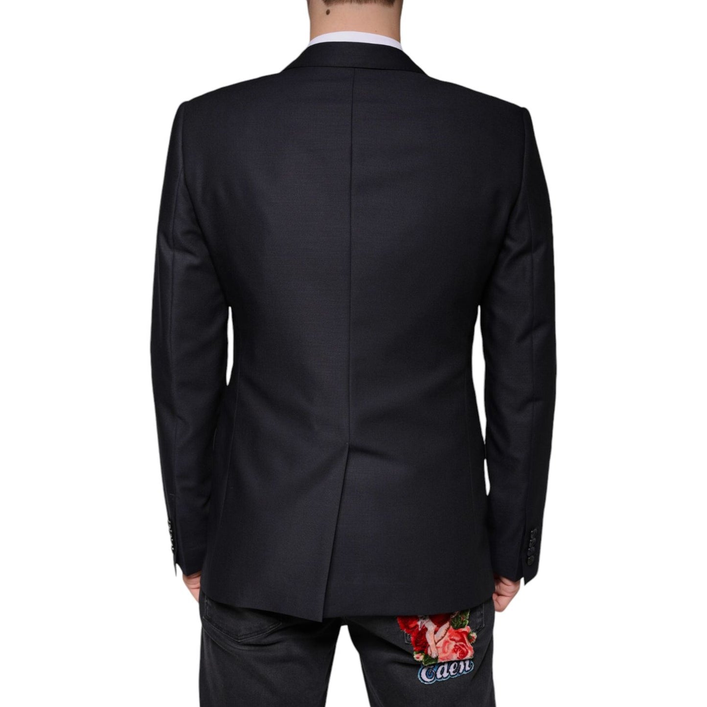 Dolce & Gabbana Dark Blue Wool Single Breasted Dress Coat Blazer Dolce & Gabbana