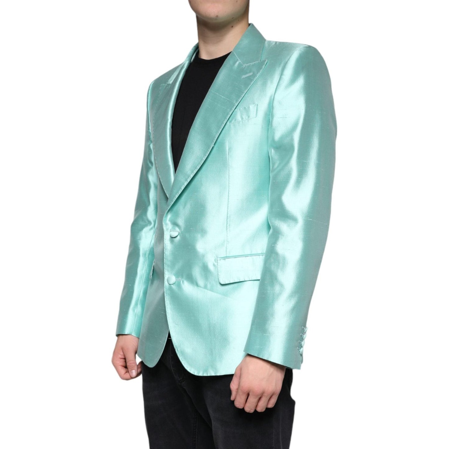 Dolce & Gabbana Mint Green Silk Single Breasted Coat Blazer Dolce & Gabbana