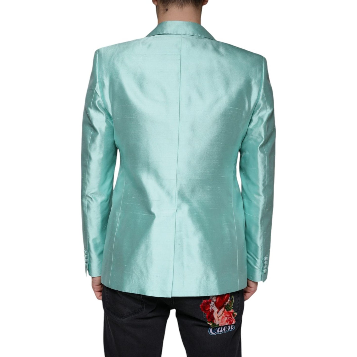 Dolce & Gabbana Mint Green Silk Single Breasted Coat Blazer Dolce & Gabbana