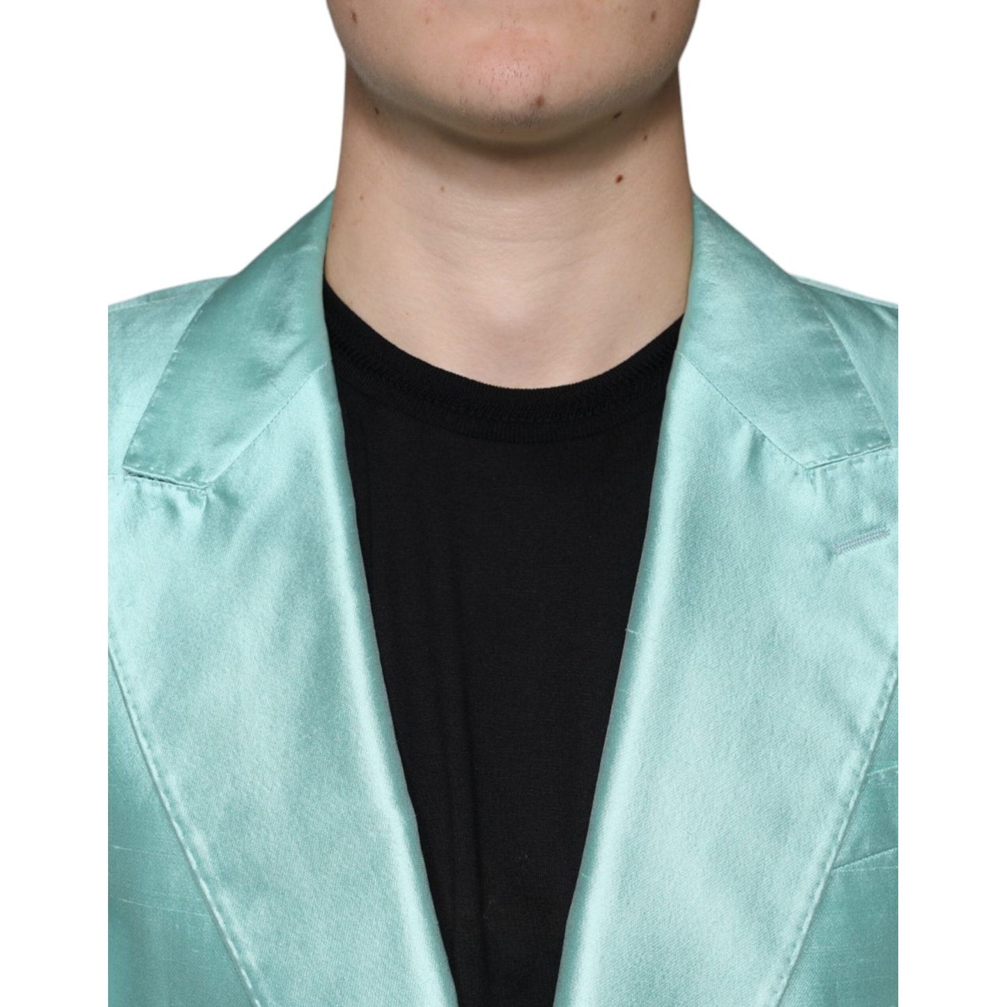 Dolce & Gabbana Mint Green Silk Single Breasted Coat Blazer Dolce & Gabbana