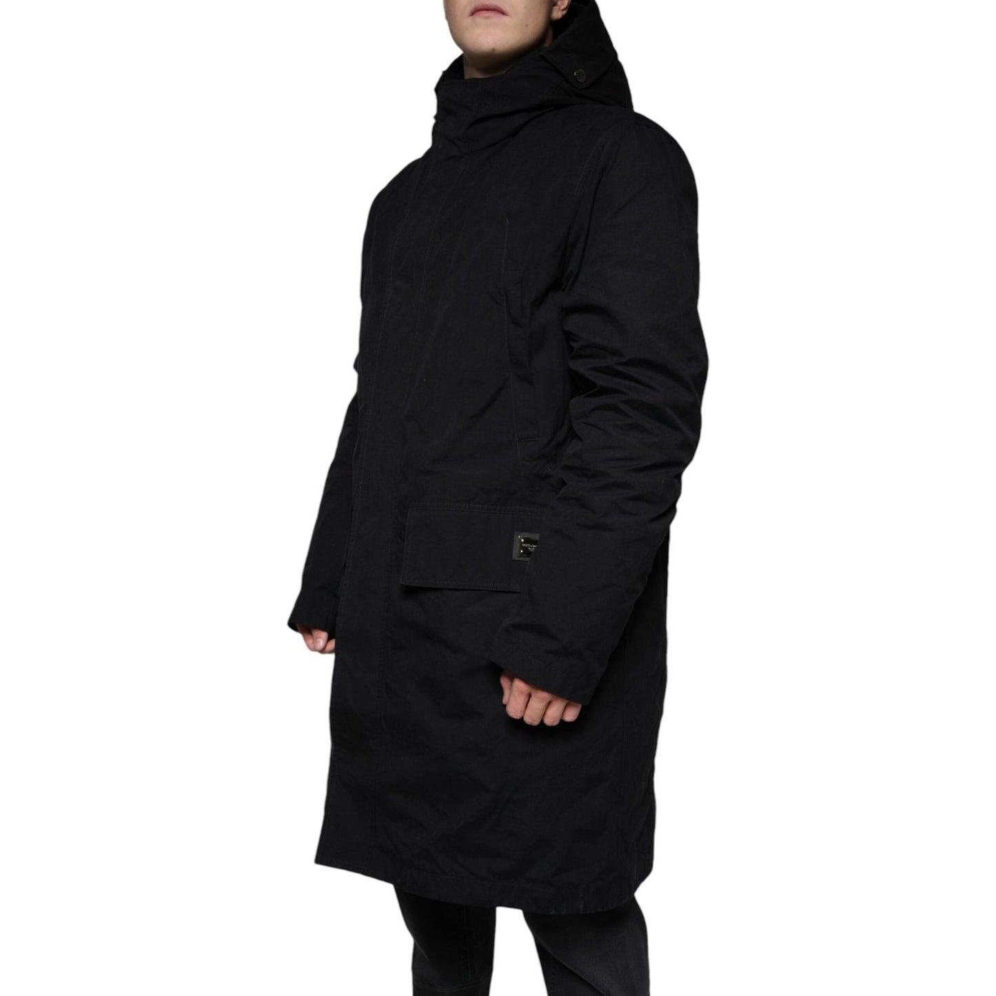 Dolce & Gabbana Black Hooded Parka Cotton Trench Coat Jacket Dolce & Gabbana