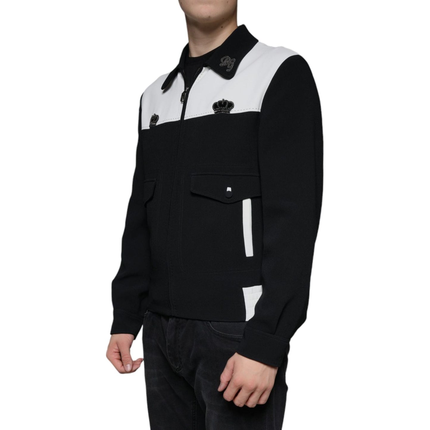 Dolce & Gabbana Black White DG Crown Full Zip Blouson Jacket Dolce & Gabbana