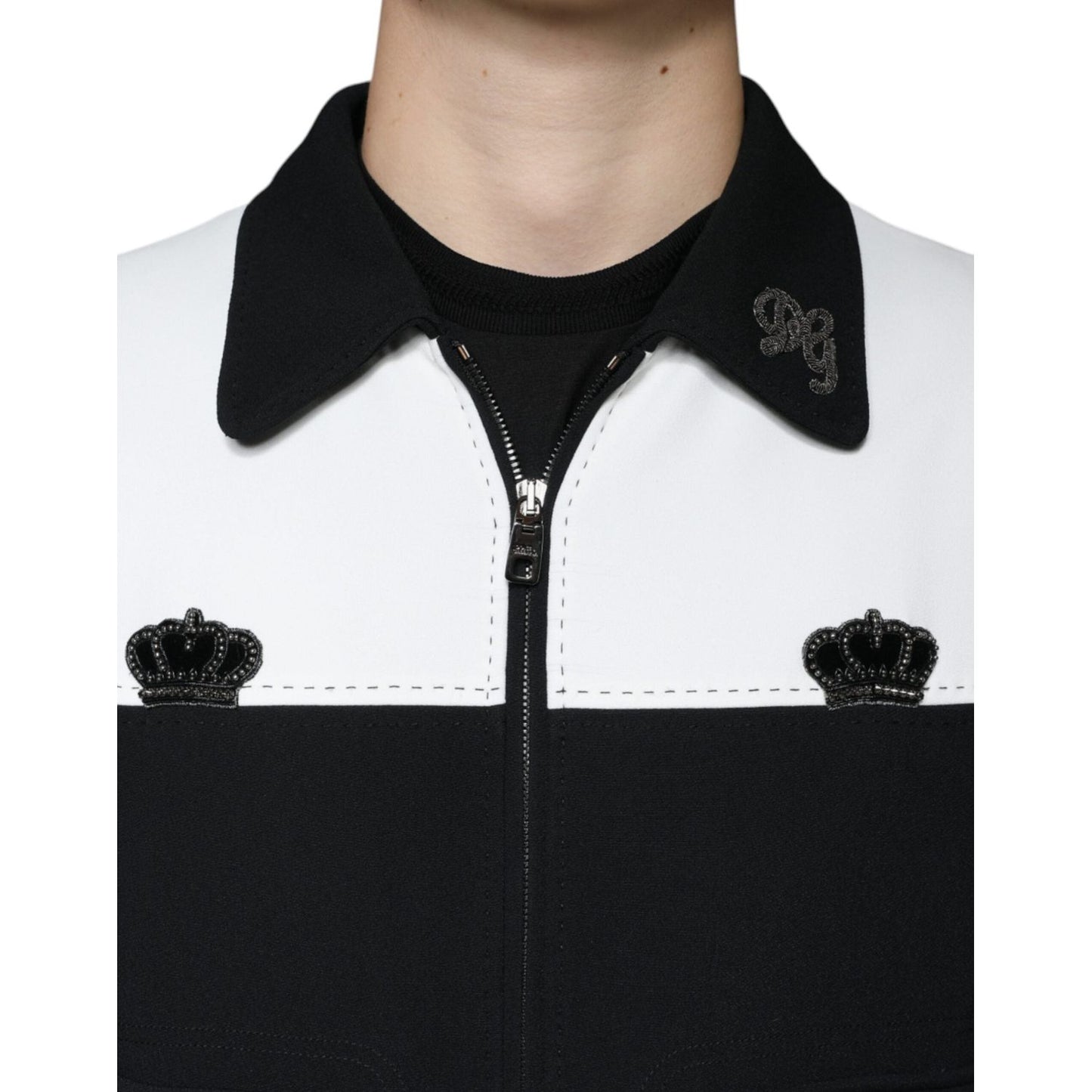 Dolce & Gabbana Black White DG Crown Full Zip Blouson Jacket Dolce & Gabbana