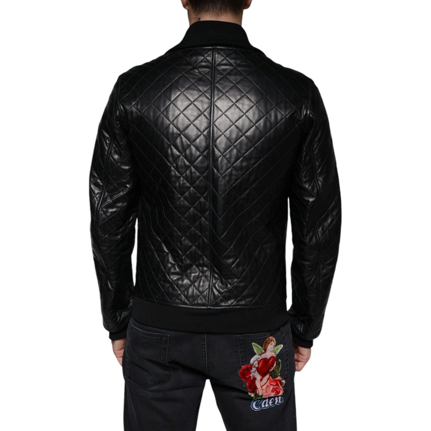 Dolce & Gabbana Black Calf Leather Quilted Full Zip Jacket Dolce & Gabbana