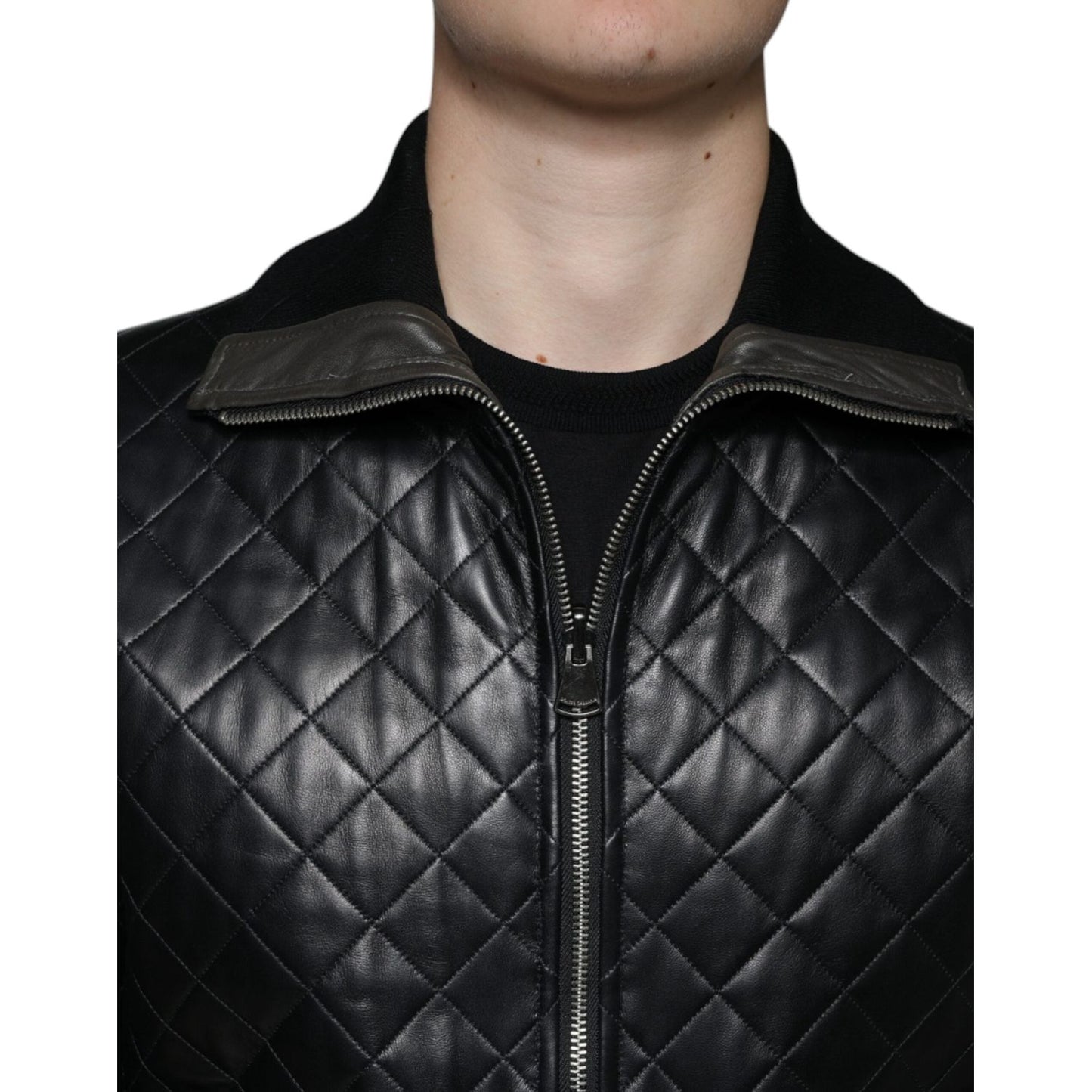 Dolce & Gabbana Black Calf Leather Quilted Full Zip Jacket Dolce & Gabbana