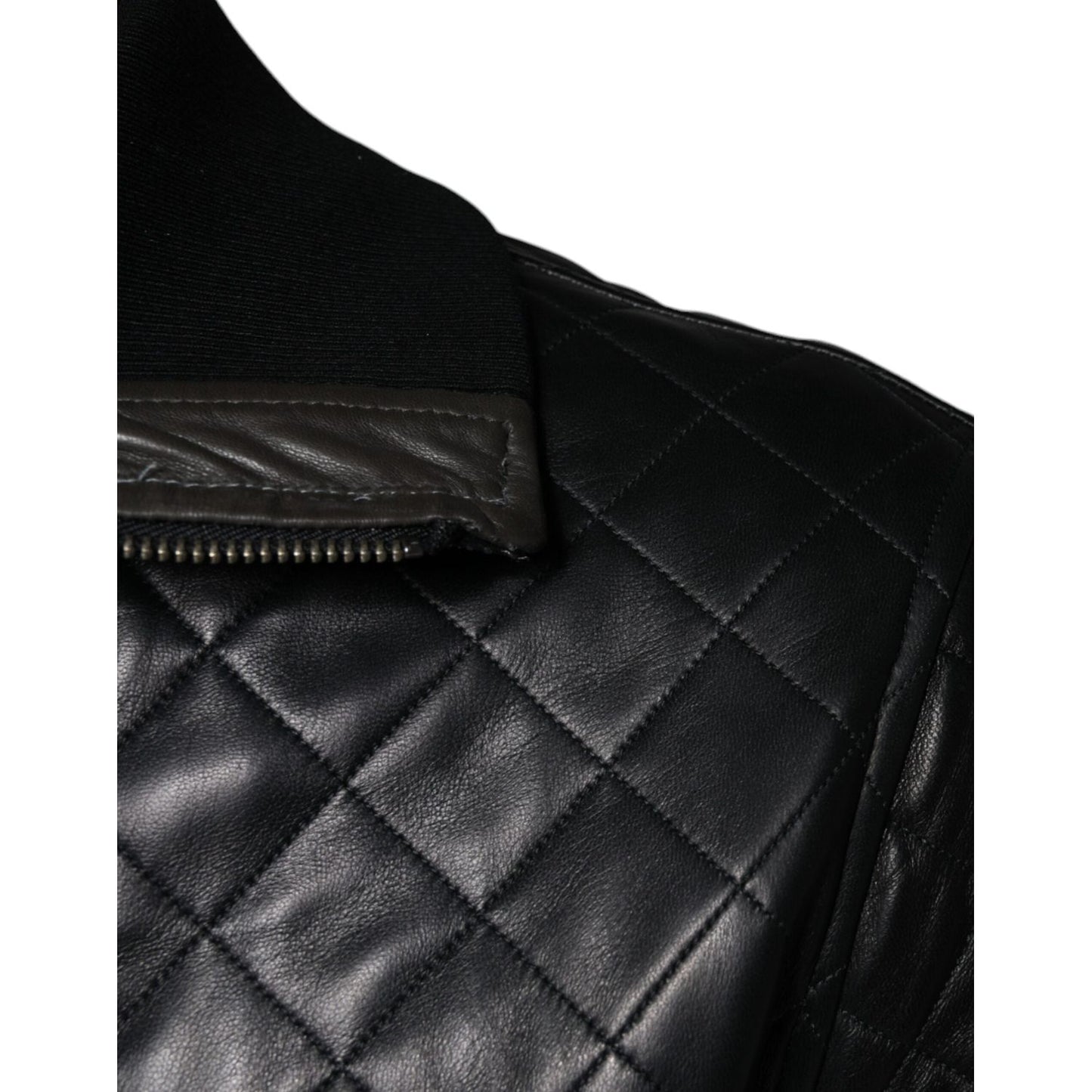 Dolce & Gabbana Black Calf Leather Quilted Full Zip Jacket Dolce & Gabbana