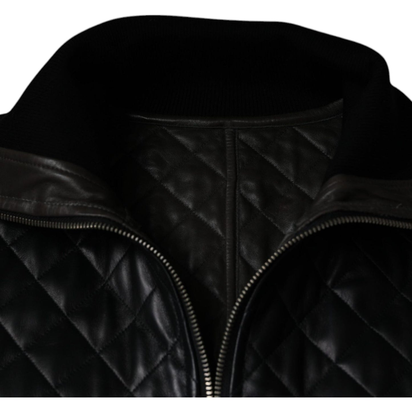 Dolce & Gabbana Black Calf Leather Quilted Full Zip Jacket Dolce & Gabbana