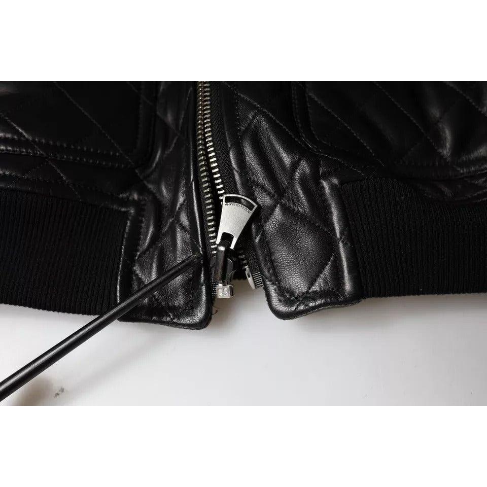 Dolce & Gabbana Black Calf Leather Quilted Full Zip Jacket Dolce & Gabbana