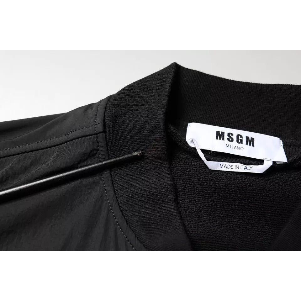 MSGM Black Cotton Full Zip Bomber Long Sleeves Jacket MSGM