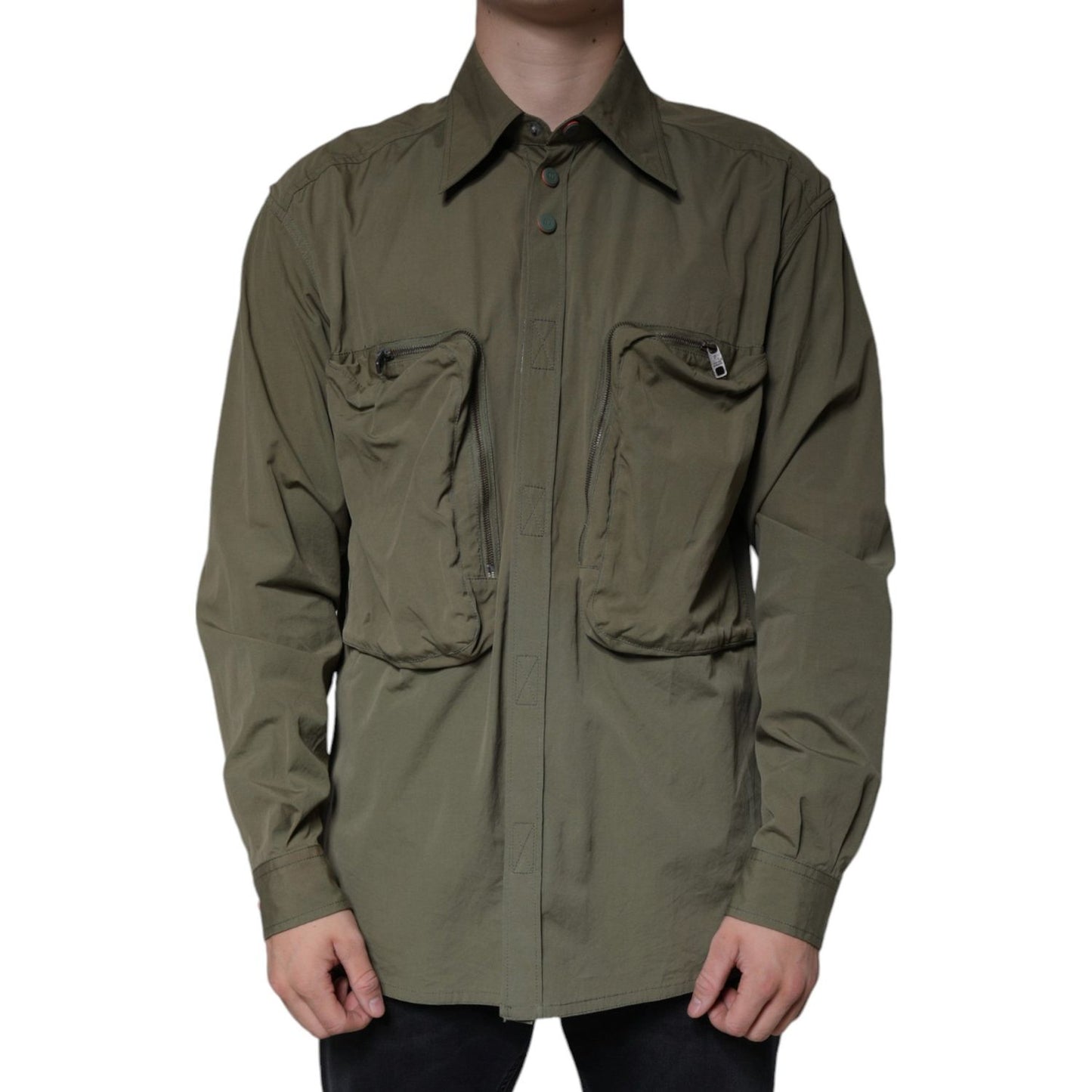 Dolce & Gabbana Military Green Cotton Bend Collared Coat Jacket Dolce & Gabbana