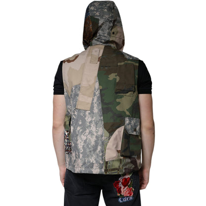 Dolce & Gabbana Multicolor Patchwork Hooded Vest Jacket 1728,67345645728,Clothing,Dolce & Gabbana,IT52 | XL,Jackets & Coats - Clothing,Jackets - Men - Clothing,Material: 80% Nylon 7% Cotton 5% Polyester 2% Mohair 2% Guanaco 2% Acetate 2% Silk,Men,Multicol