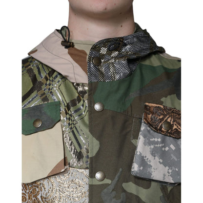 Dolce & Gabbana Multicolor Patchwork Hooded Vest Jacket 1728,67345645728,Clothing,Dolce & Gabbana,IT52 | XL,Jackets & Coats - Clothing,Jackets - Men - Clothing,Material: 80% Nylon 7% Cotton 5% Polyester 2% Mohair 2% Guanaco 2% Acetate 2% Silk,Men,Multicol